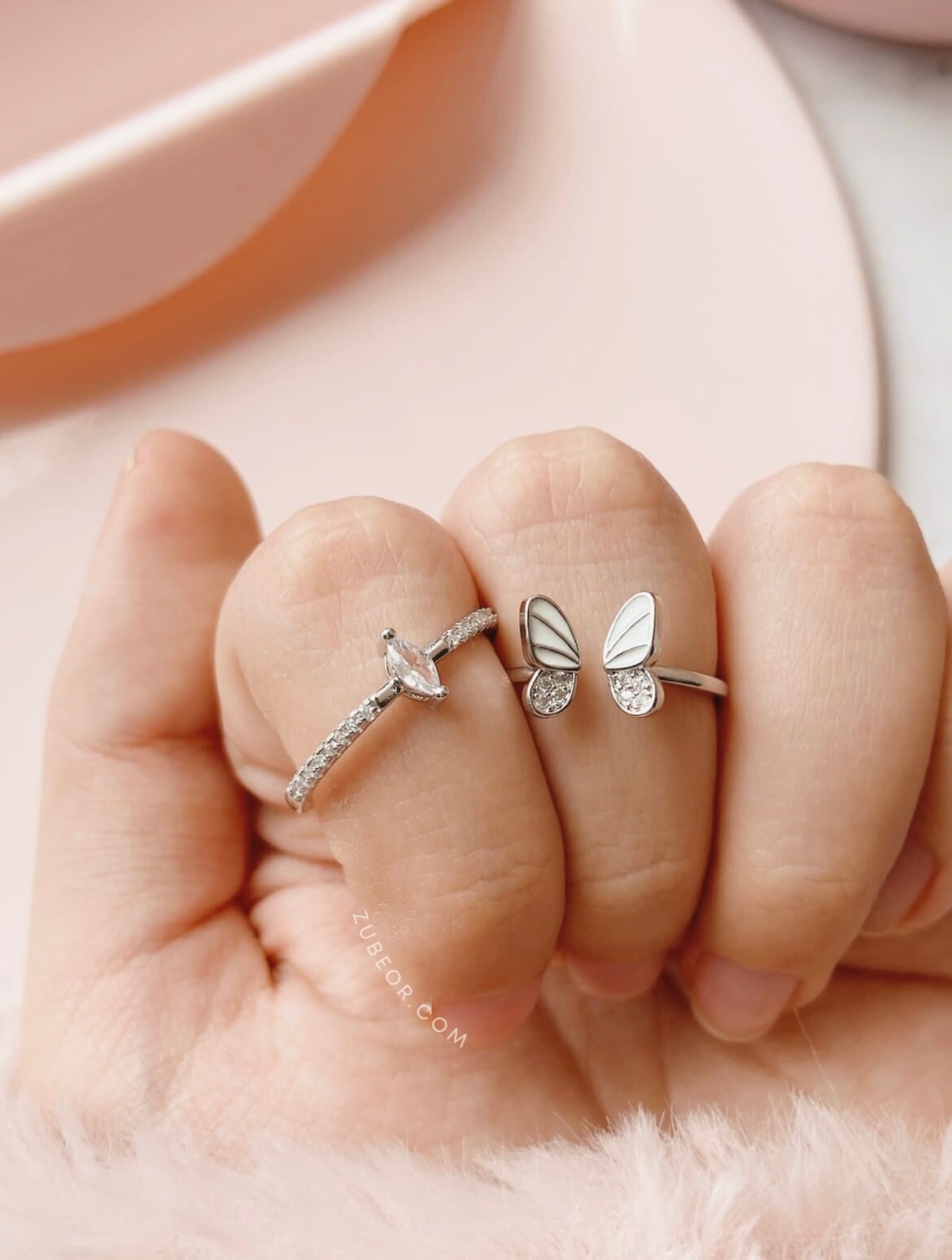 Set anillo doble mariposa cristal 2