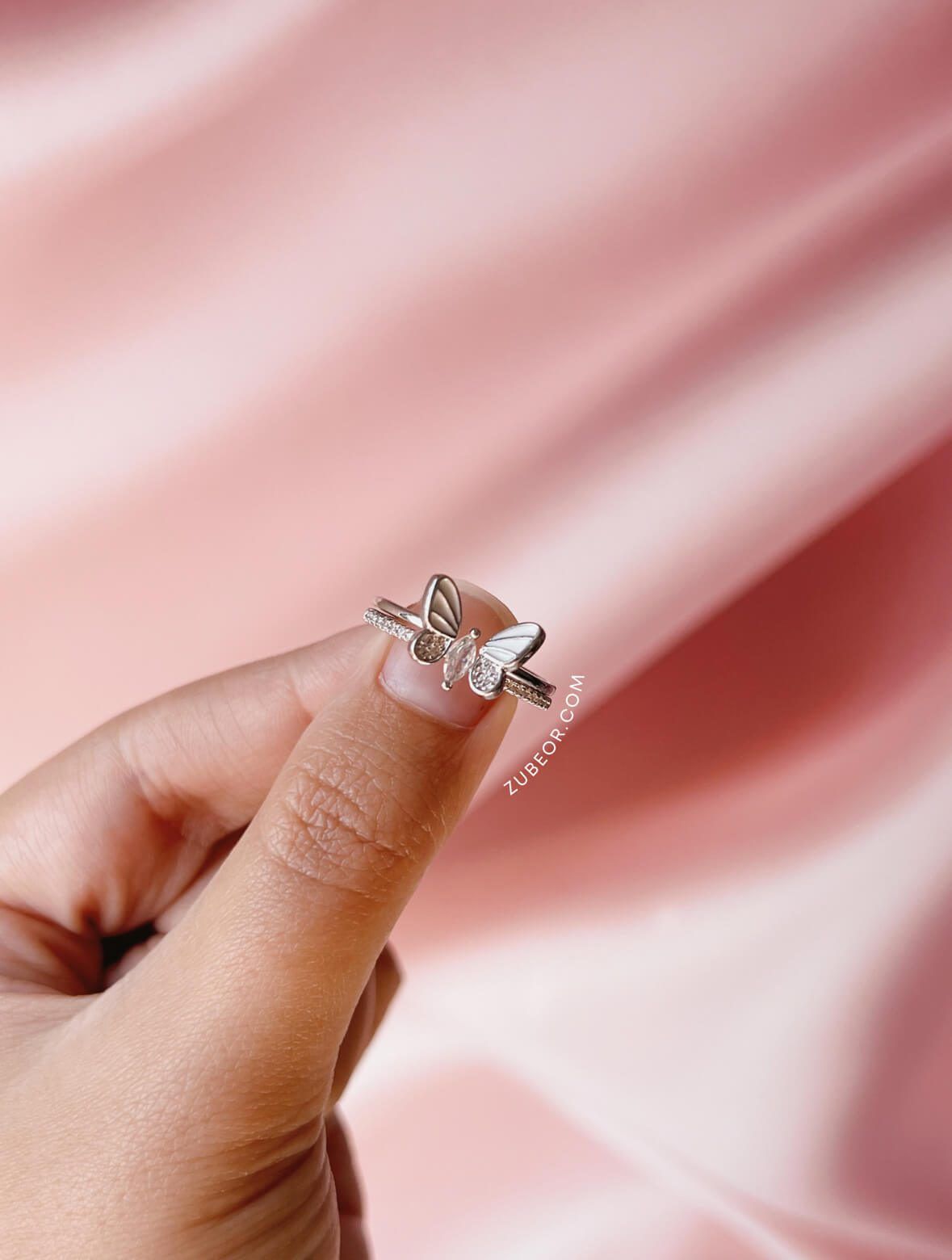 Set anillo doble mariposa cristal 5