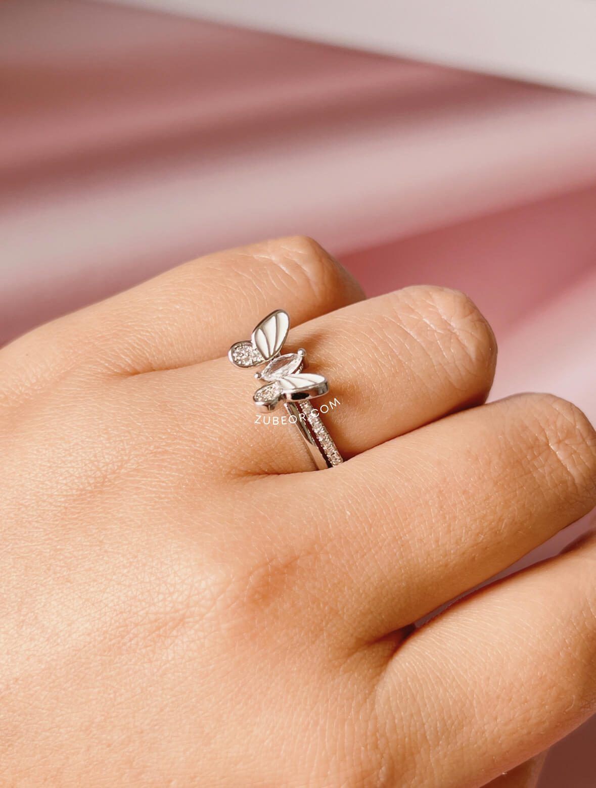 Set anillo doble mariposa cristal