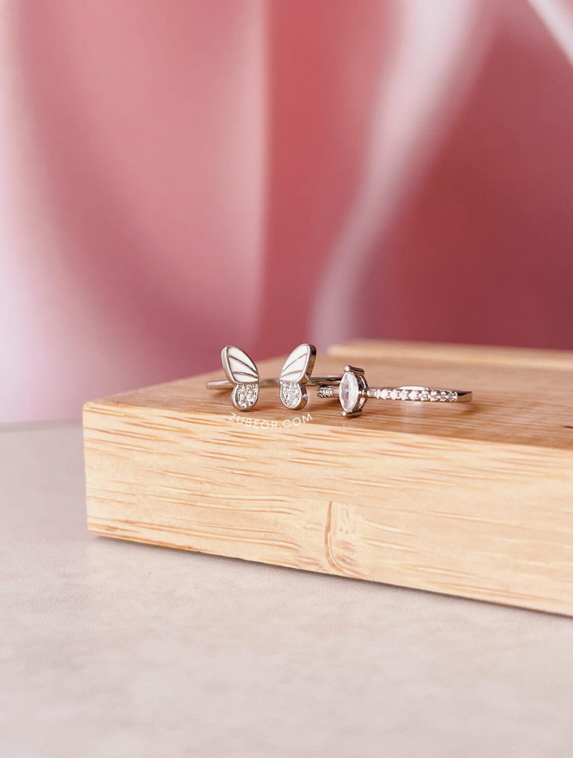 Set anillo doble mariposa cristal 3