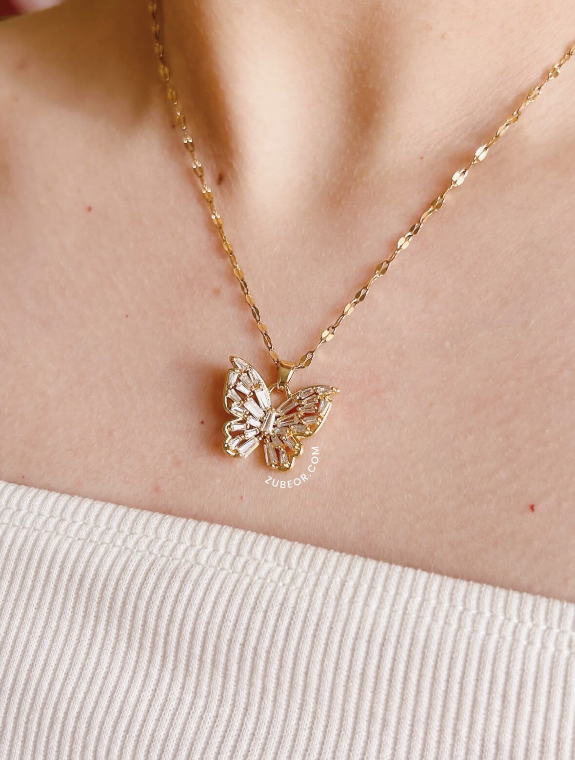Cadena mariposa cristal blanco 3
