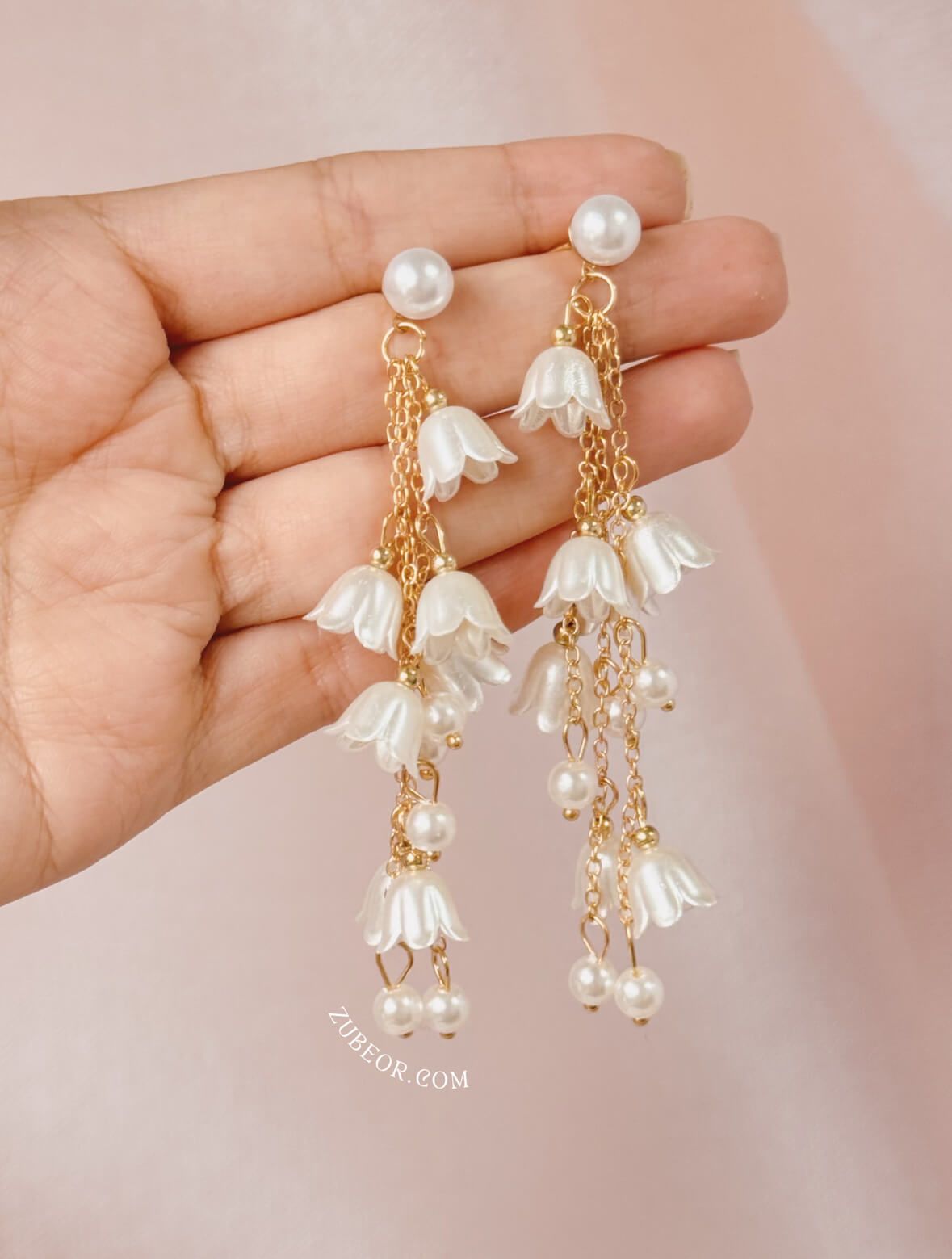 Aretes lirio del valle y perlas 5