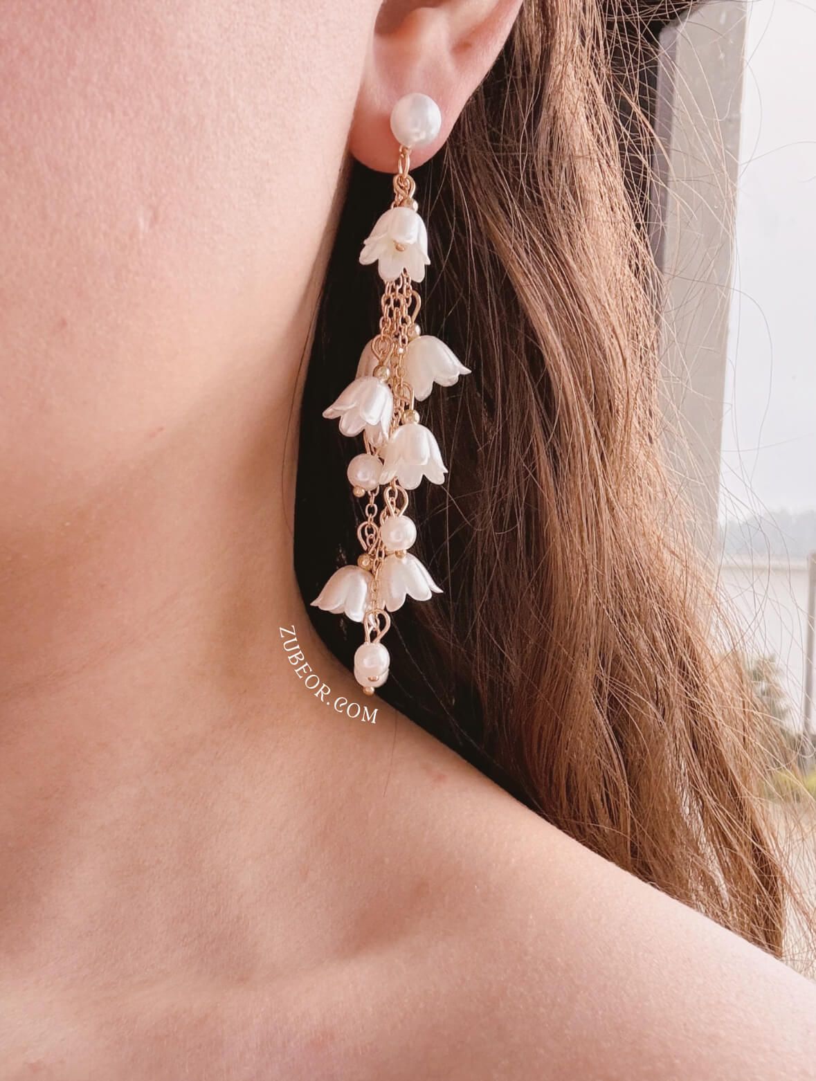 Aretes lirio del valle y perlas