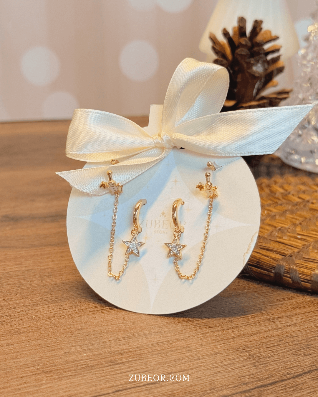 Aretes huggie con earcuff estrella y galleta jengibre 3