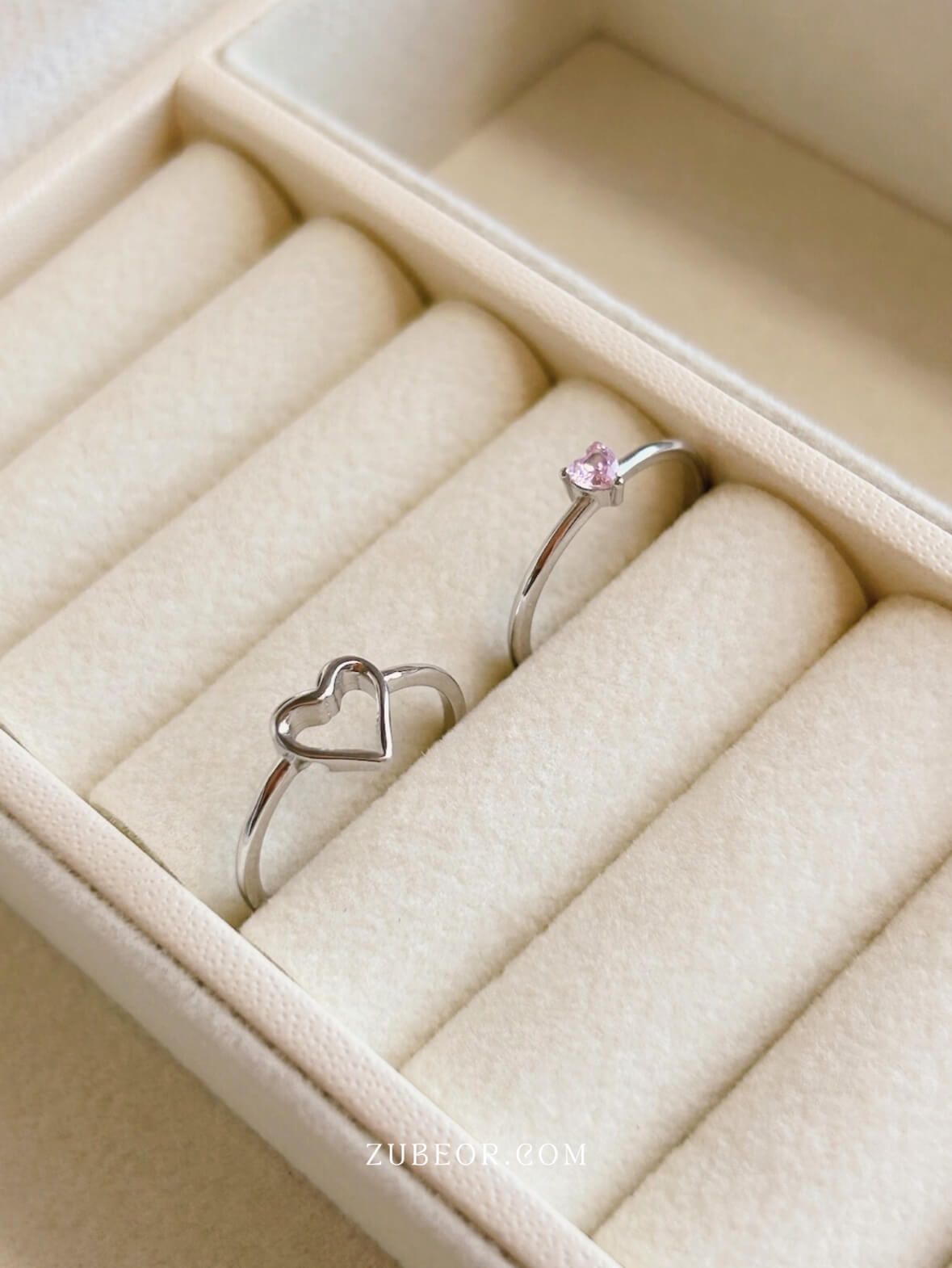 Set de anillo corazón cristal rosa 2