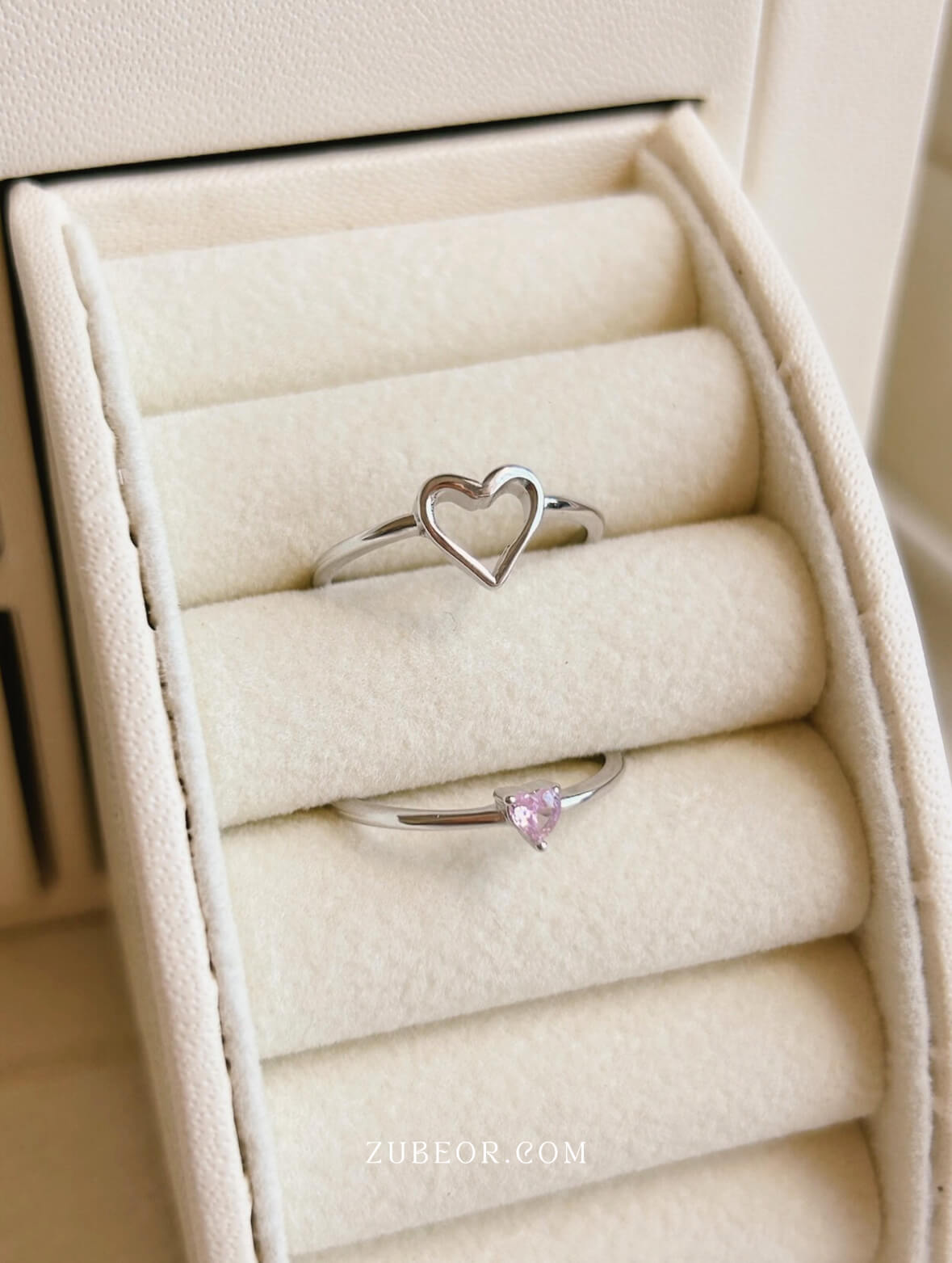Set de anillo corazón cristal rosa 5