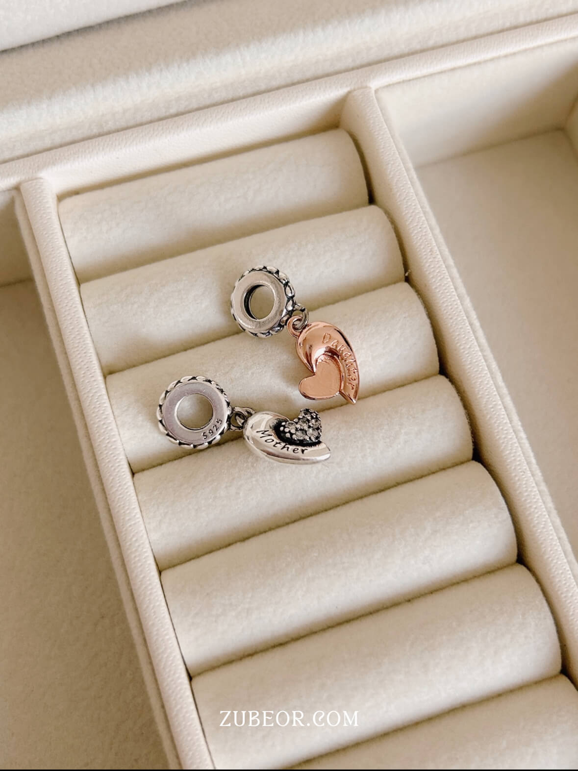 Set de charm madré e hija corazón rosa 2