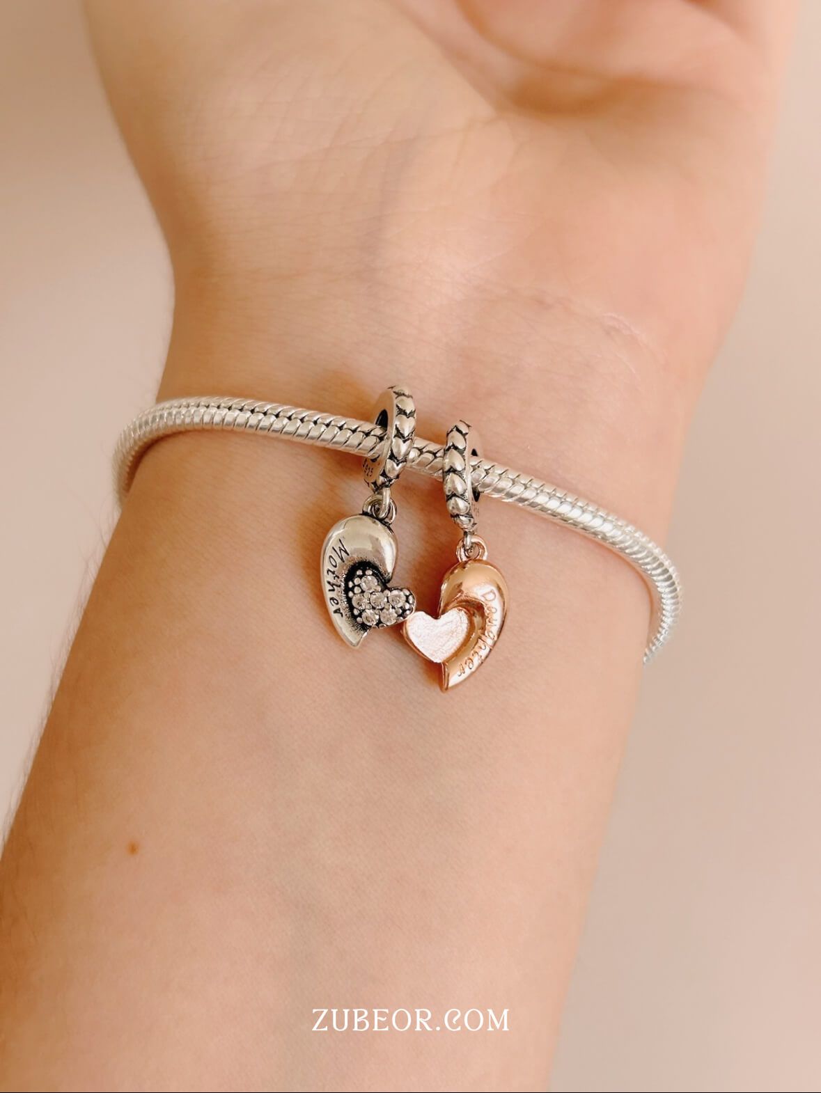 Set de charm madré e hija corazón rosa 3
