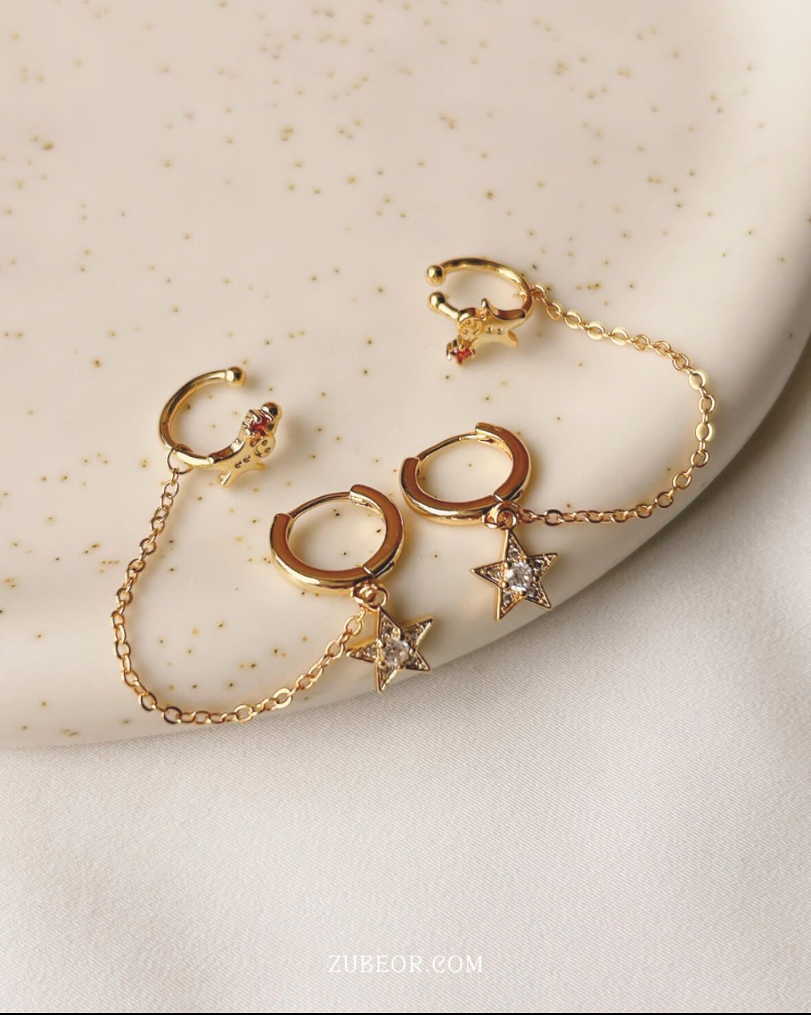 Aretes huggie con earcuff estrella y galleta jengibre 5