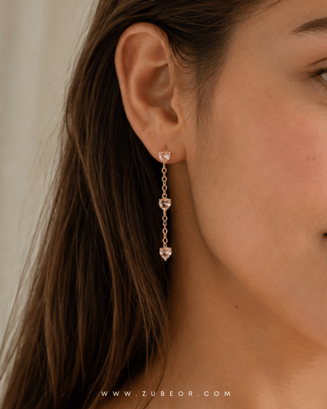 Aretes largos corazón rosado 3