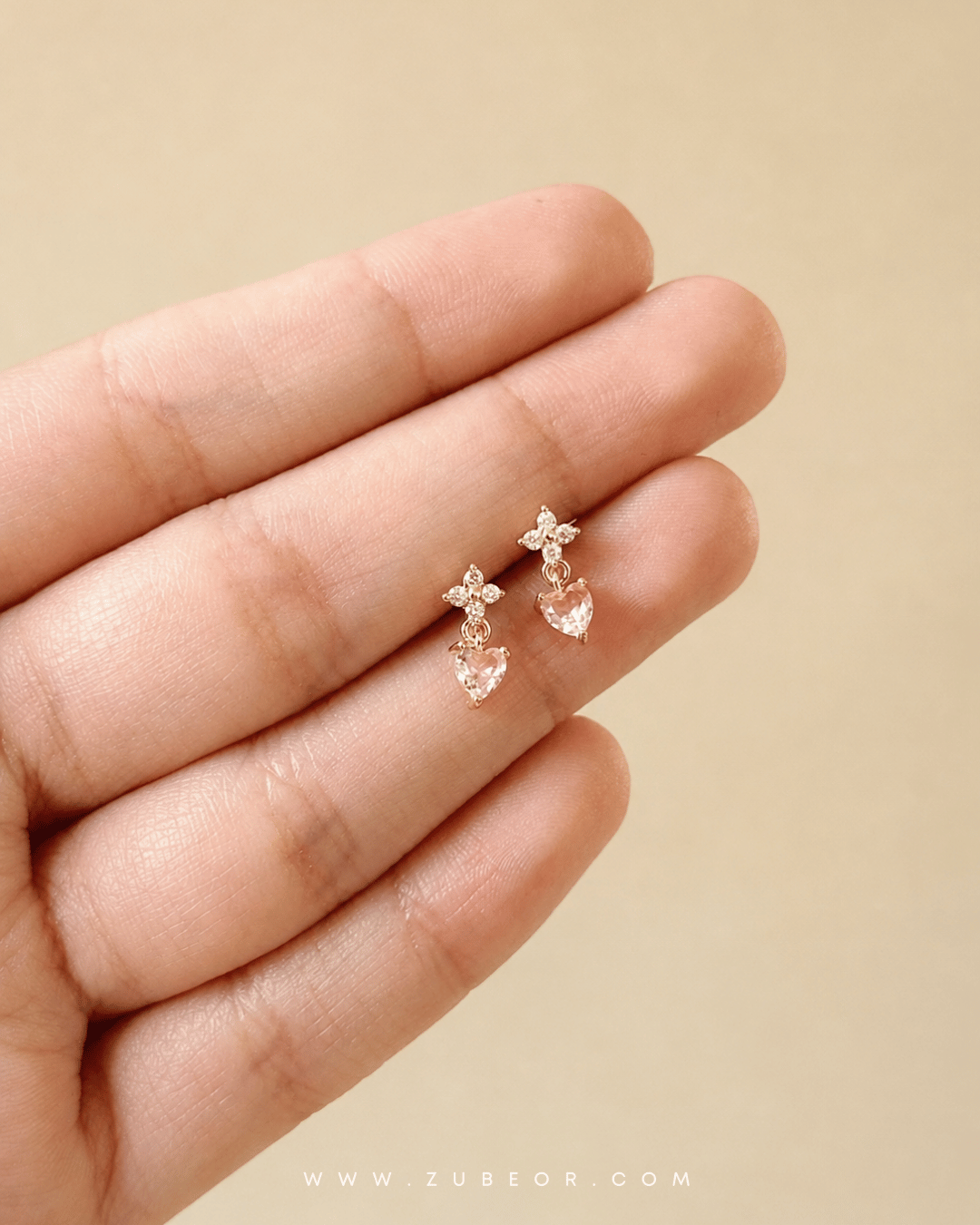 Aretes corazón rosado y flor 3