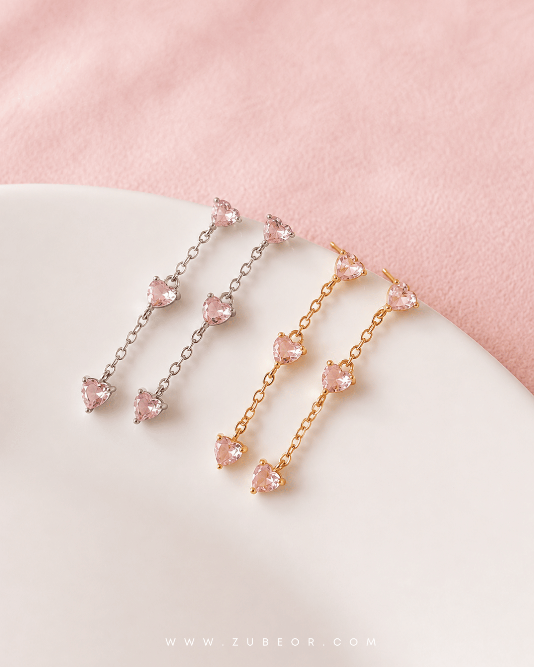 Aretes largos corazón rosado 2