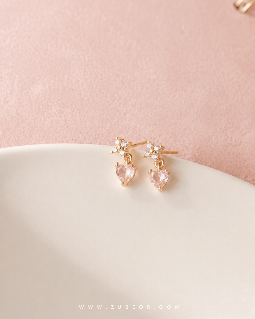 Aretes corazón rosado y flor 6