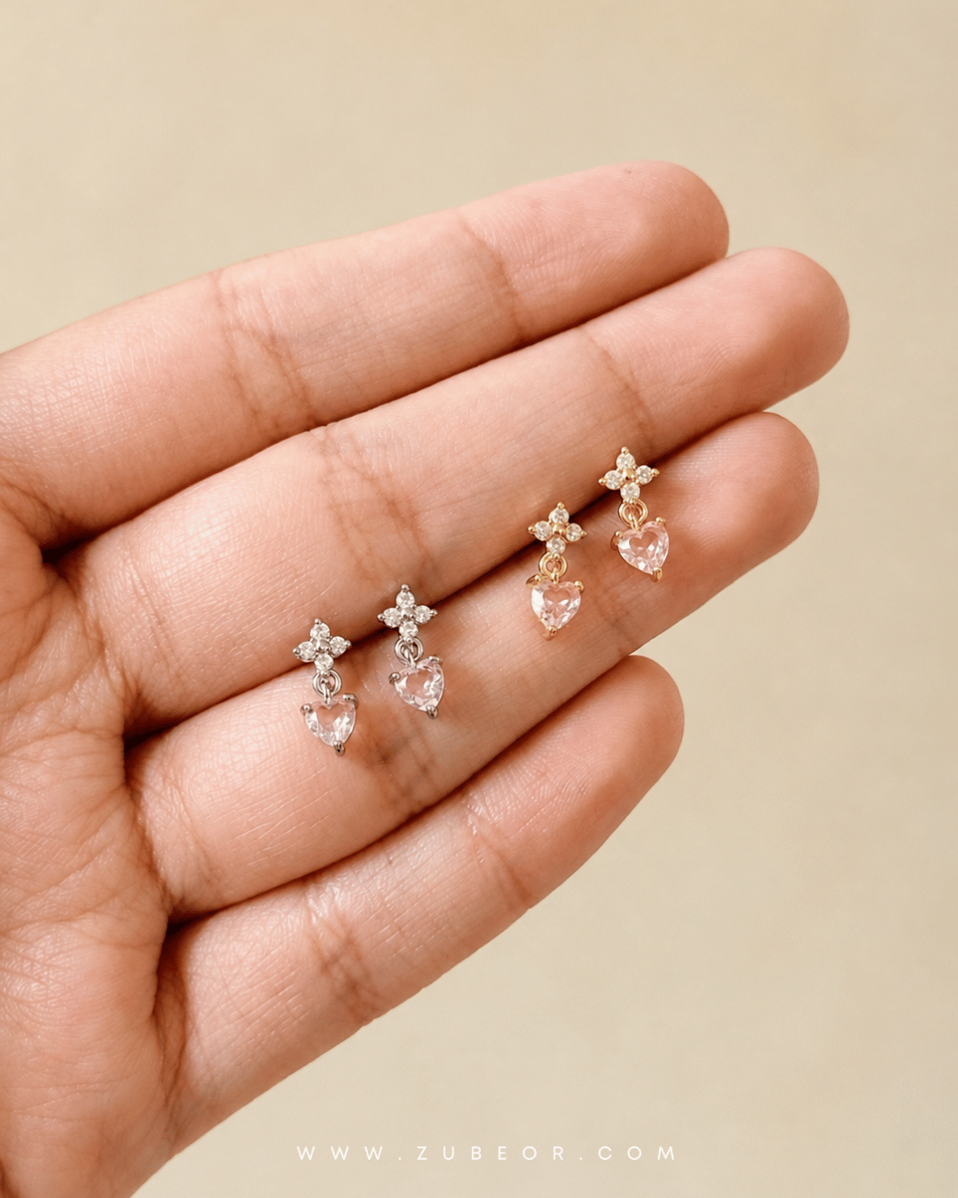 Aretes corazón rosado y flor 2