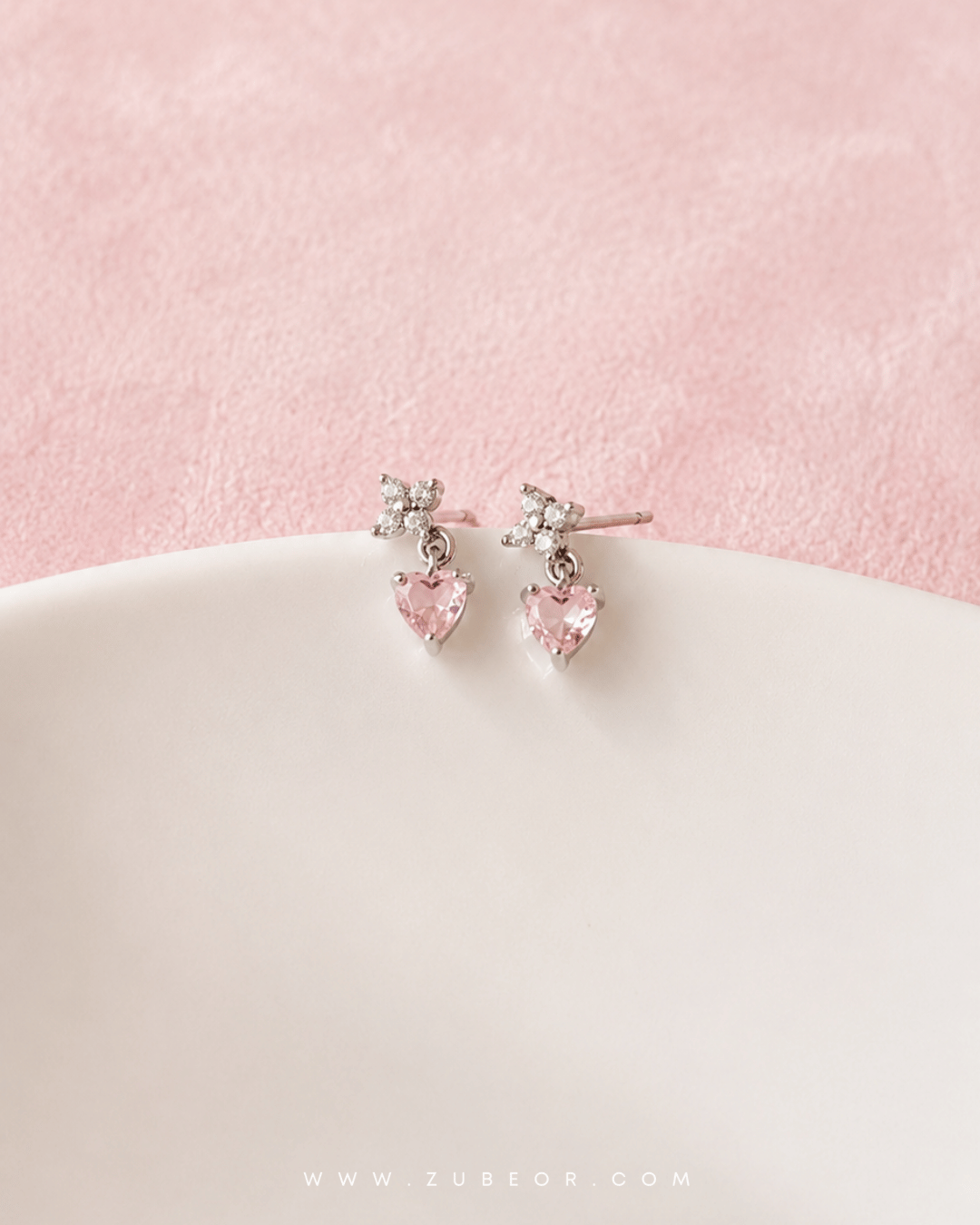 Aretes corazón rosado y flor 5