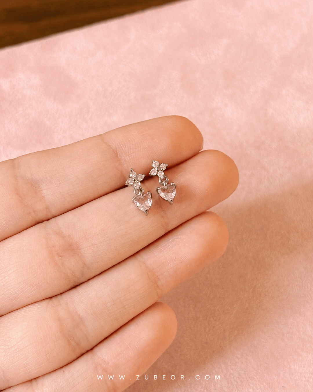 Aretes corazón rosado y flor 4