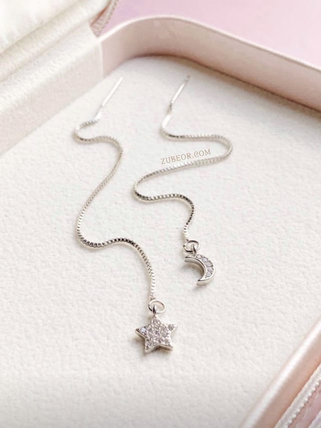 Aretes luna y estrella colgantes