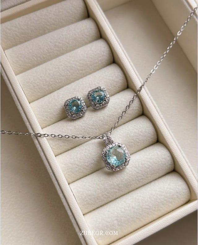Set completo cristal cuadrado celeste