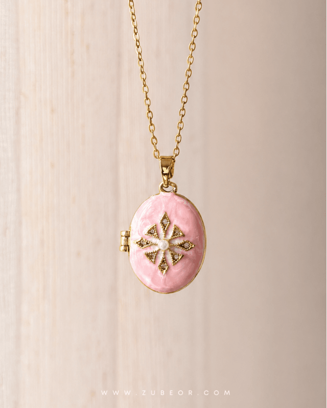 Cadena relicario perla rosa